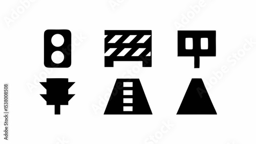 Road safety ahead icons Traffic lights construction barrier detour street lane closure warning hazard signs