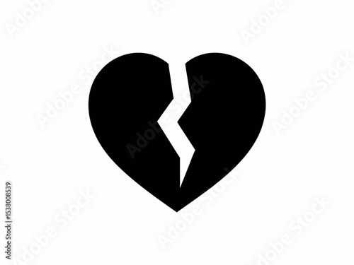 Broken Heart Symbol Illustration in Black and White Icon of Loss Sadness and Pain for Relationship Divorce and