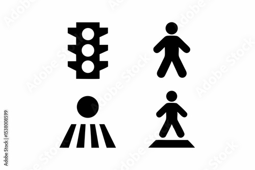 Traffic Symbol Safety Awareness Pedestrian Crossing Signs Traffic Lights and Road Safety Pictograms for Safer