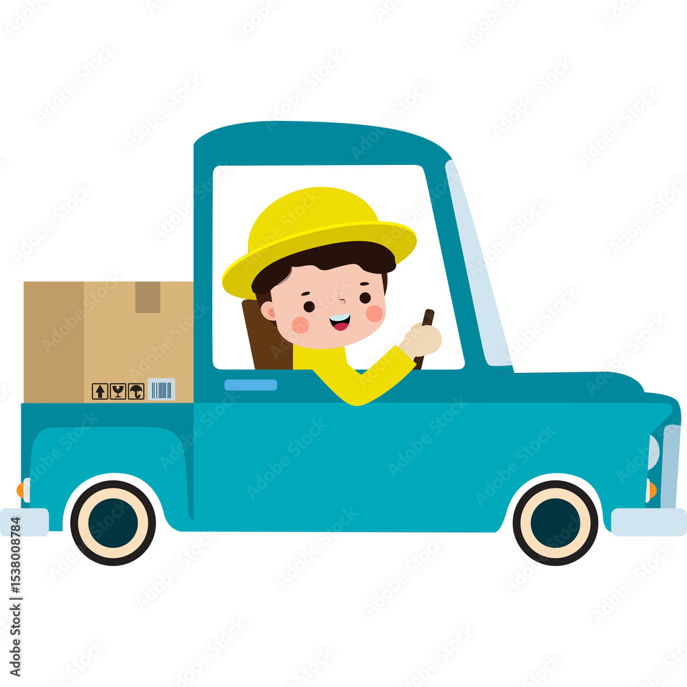 Cartoon Delivery Truck with Driver Illustration Cartoon Delivery Truck with Driver Illustration