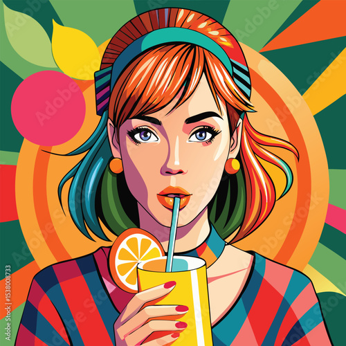 Stylish woman enjoying a refreshing orange juice drink