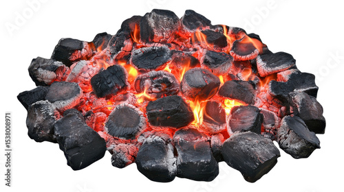 Glowing Charcoal Embers and Black Rocks Creating Heat and Light in Dark Background