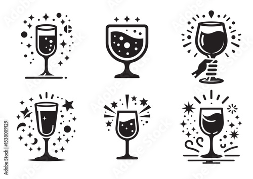 Clink glass Silhouette Vector Set