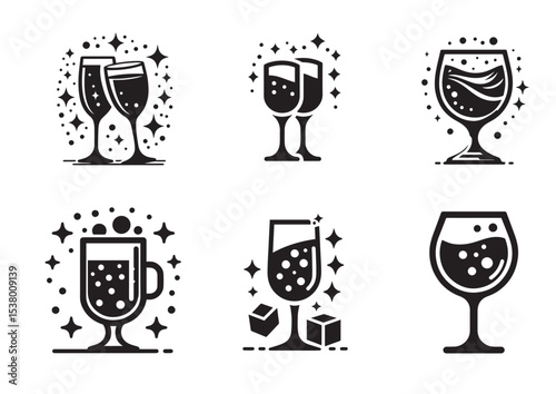 Clink glass Silhouette Vector Set