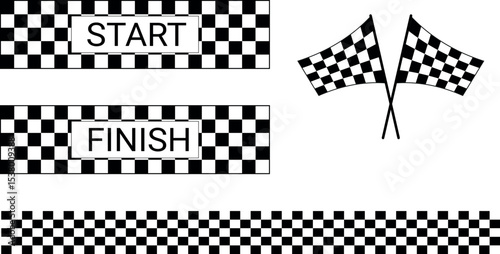 Start and Finish Flags with Checkered Racing Stripes – Motorsport Vector Illustration