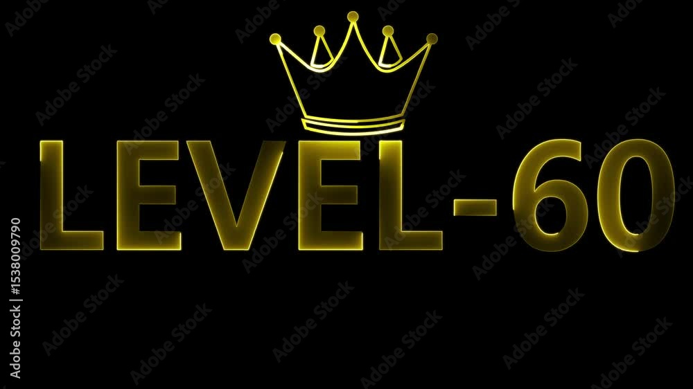 Animated level 60 gold text with crown on black background for gaming graphics