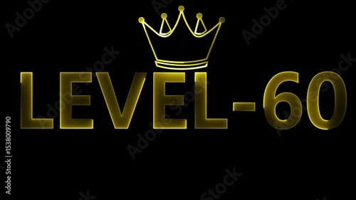 Animated level 60 gold text with crown on black background for gaming graphics