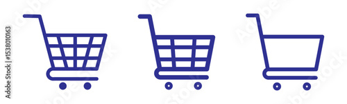 Shopping cart icon. Blue shopping cart vector isolated on white background. Blue Shopping cart trolley icon vector. Supermarket basket vector set. Store checkout isolated icon. Blue shopping cart icon