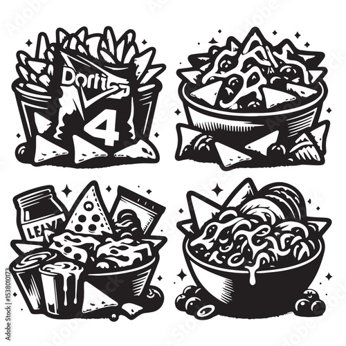 Black Nachos Silhouette Vector, High Quality Illustration on White Background