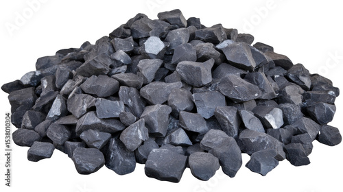 Pile of Crushed Black Rocks on Transparent Background Ideal for Construction and Industrial Use