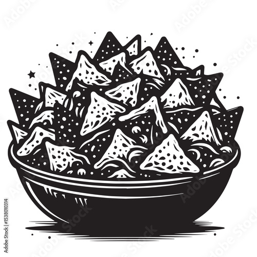 Black Nachos Silhouette Vector, High Quality Illustration on White Background