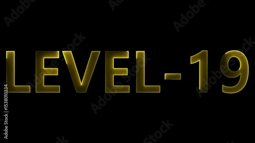 Glowing yellow neon text of level 19 isolated on a solid black background