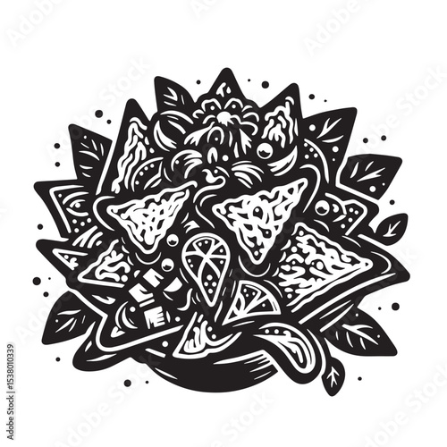 Black Nachos Silhouette Vector, High Quality Illustration on White Background
