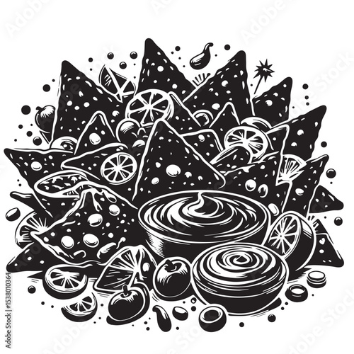 Black Nachos Silhouette Vector, High Quality Illustration on White Background