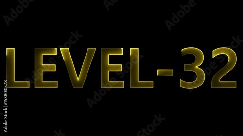 Glowing neon level 32 text animation against black background for video games