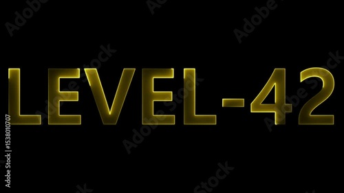 Illuminated level 42 text in bright yellow against a deep black background