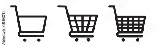 Shopping cart icons set. Internet shop buy symbol. Shopping basket icon collection. Shopping cart line and flat icon. Internet shop symbol. Web store shopping cart. Simple shopping cart line artwork.