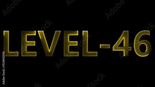 Animated golden level 46 text on a black background for gaming or promotions