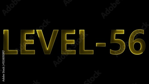 Animated golden level 56 text on black background for gaming or achievement concepts