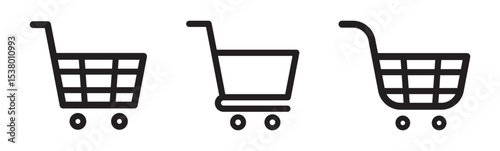 Shopping cart icons set. Internet shop buy symbol. Shopping basket icon collection. Shopping cart line and flat icon. Internet shop symbol. Web store shopping cart. Simple shopping cart line artwork.