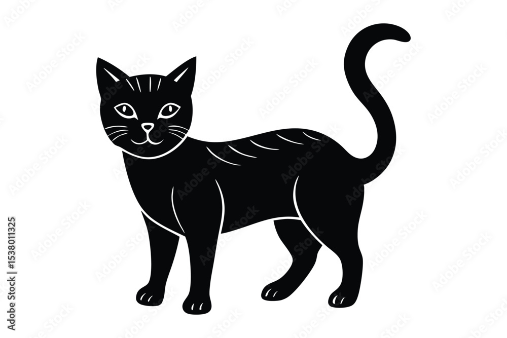 Fototapeta premium Black cat silhouette standing illustration