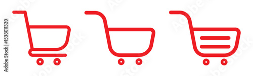 Shopping cart icon. Red shopping cart vector isolated on white background. Red Shopping cart trolley icon vector. Supermarket basket vector set. Store checkout isolated icon Red Shopping cart icon set