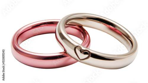 Two wedding rings with heart shape, symbolizing love and commitment