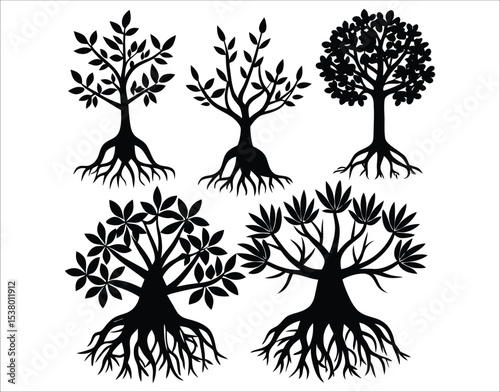 Mangrove Tree Outline Vector Pack