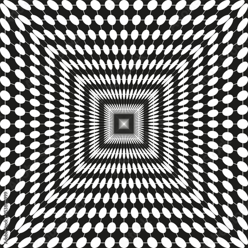 Concentric dot square. Optical illusion pattern. Geometric perspective shape. Vector symmetry design.