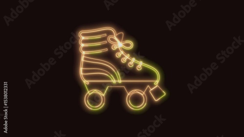 Roller Skate Icon Neon Seamless Loop 4K (Black Background) | Animated Promotional Typography for Video Editing