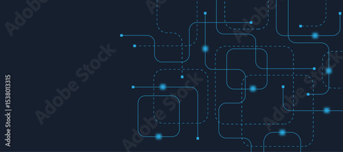Abstract digital AI circuit board background with tech icons. Digital technology motherboard texture design. Engineering circuit board concept for poster, header, banner, website, presentation