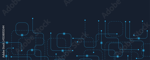 Abstract digital AI circuit board background with tech icons. Digital technology motherboard texture design. Engineering circuit board concept for poster, header, banner, website, presentation