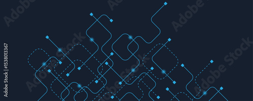 Abstract digital AI circuit board background with tech icons. Digital technology motherboard texture design. Engineering circuit board concept for poster, header, banner, website, presentation