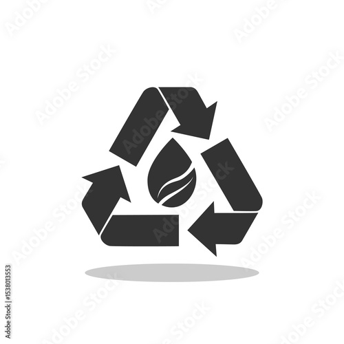 Recycle water leaf icon with shadow
