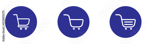 Shopping cart icon. Blue shopping cart vector isolated on white background. Blue Shopping cart trolley icon vector. Supermarket basket vector set. Store checkout isolated icon. Blue shopping cart icon