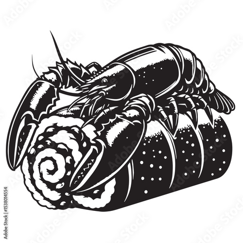 Black New England Lobster Roll Silhouette Vector, High Quality Illustration on White Background