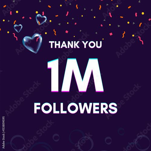 "1M followers" text template to give thanks after achieving the milestone on social media sites.