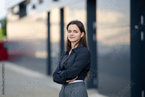 Trendy teen girl outdoor. Street style of a young teen model. Portrait of hipster teen girl in urban lifestyle. Pretty teen posing with natural light. Fashionable teen girl.