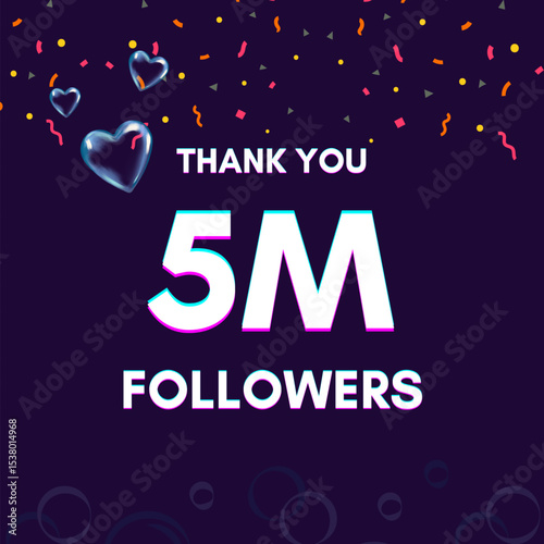 "5M followers" text template to give thanks after achieving the milestone on social media sites.