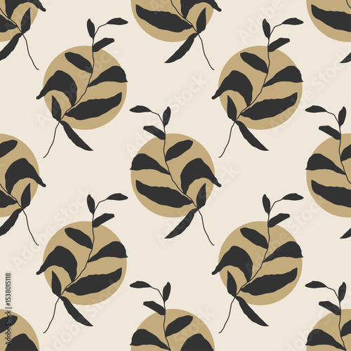 Trendy minimalist seamless botanical pattern with abstract creative hand drawn composition