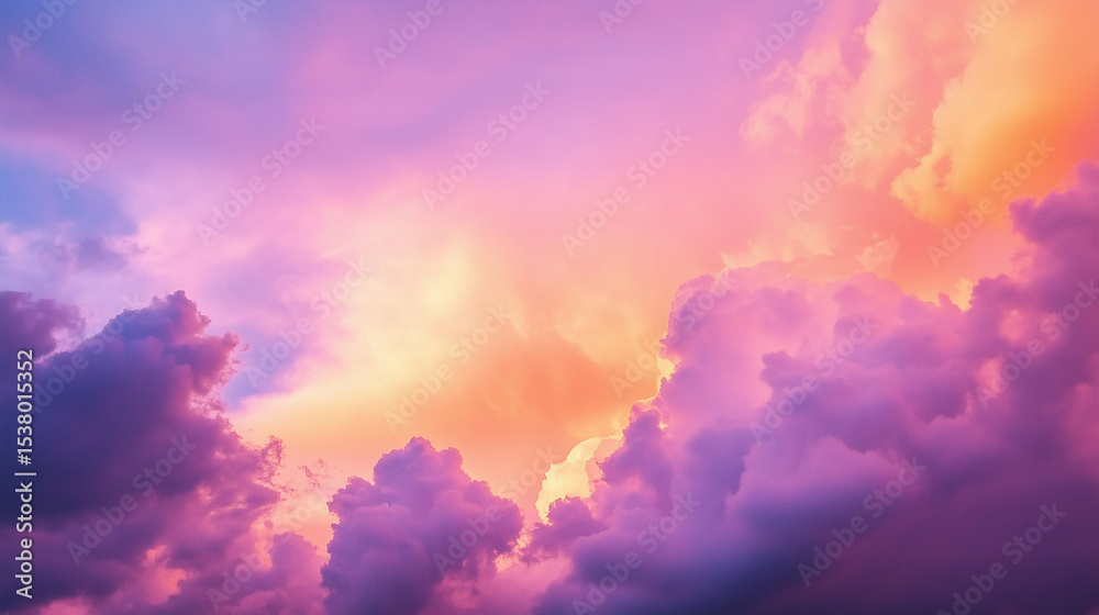 Fototapeta premium Whimsical sunset with pink, orange, and purple clouds blending into each other
