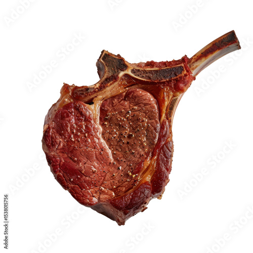 Juicy steak cut with rich marbling and seasoned surface, showcasing its tender texture and deep red color, perfect for grilling or roasting Transparent background or png