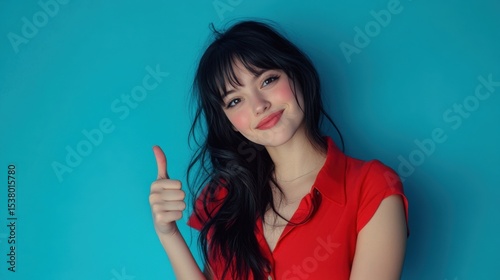 Wallpaper Mural Woman giving thumbs up against blue background. Torontodigital.ca