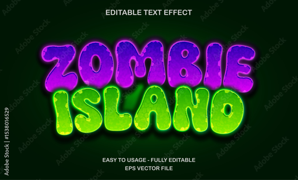 Zombie island text, editable text effect template, 3d bold shiny glow slime text style