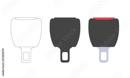 Safety belt buckler. Car Extension Seat Belt icons. Outline and filled illustration. Automobile security equipment. 