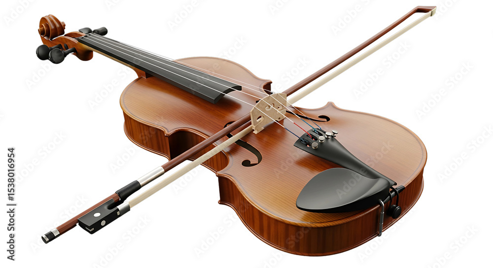 Fototapeta premium A violin and bow isolated in transparent background 