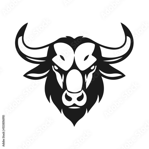 Bull head tribal style horned animal design aggressive expression, tribal bull, horned animal, bull face, vector silhouette	