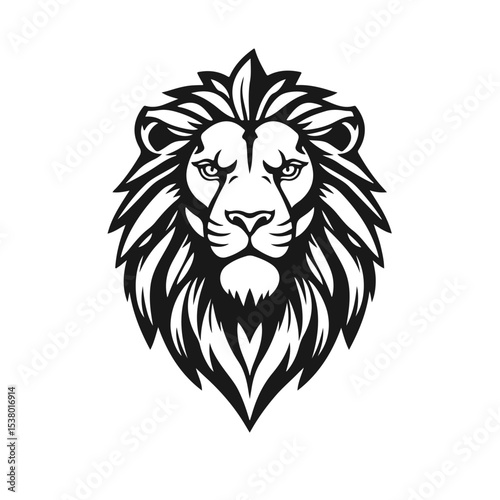 Lion head with detailed mane. Animal icon template. Wild animal, lion king, ferocious predator, wild cat, roaring lion	