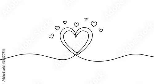 A simple yet elegant line art of a heart shape surrounded by smaller hearts, symbolizing love and affection.