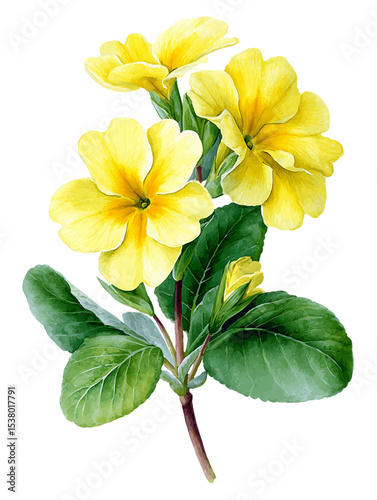 Yellow Primrose Watercolor Painting on Transparent Background, PNG